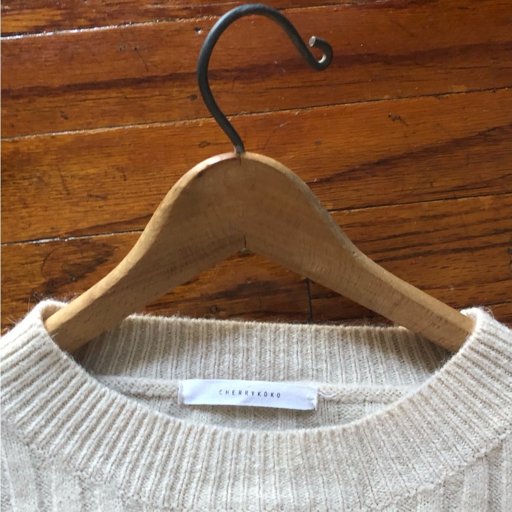 Cream Ribbed Knit Sweater Dress - Picture 2 of 3